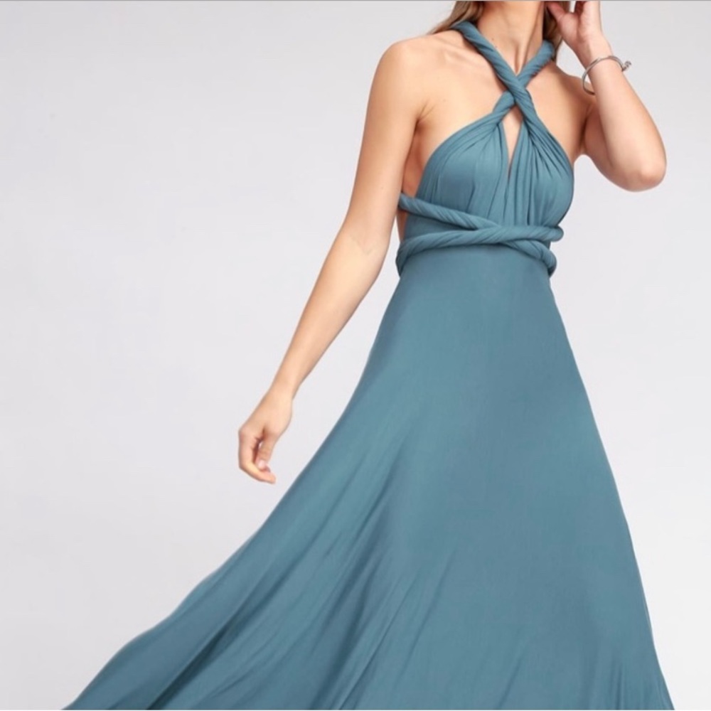Lulu’s Lulus Tricks of the Trade Slate Blue convertible Maxi Dress Size Small